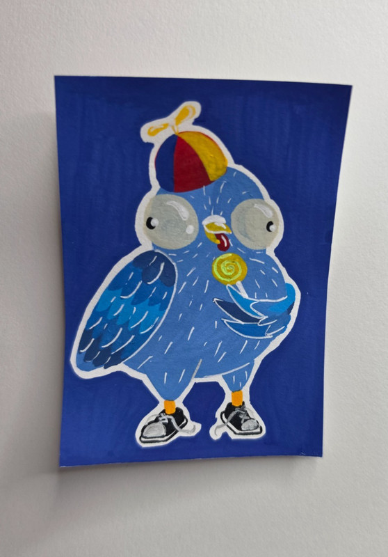 aceo original painting silly pigeon miniature painting animal art