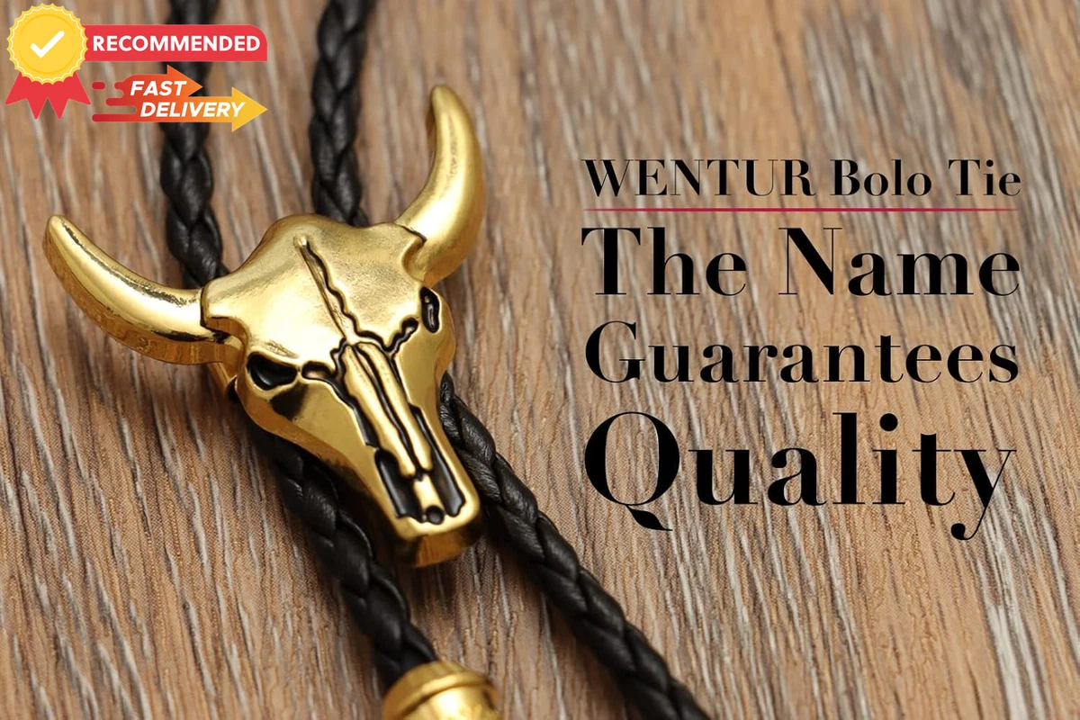 Western Cowboy Bolo Tie Men Cow Skull Black Leather Vintage Necktie Necklace