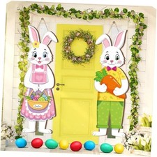 Pcs Easter Porch Decor Hanging Sign Easter Wooden Front Door Decor 2 Bunny