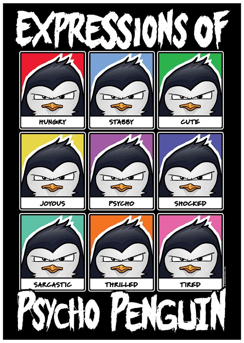 Laminated Psycho Penguin Expressions Mini Poster