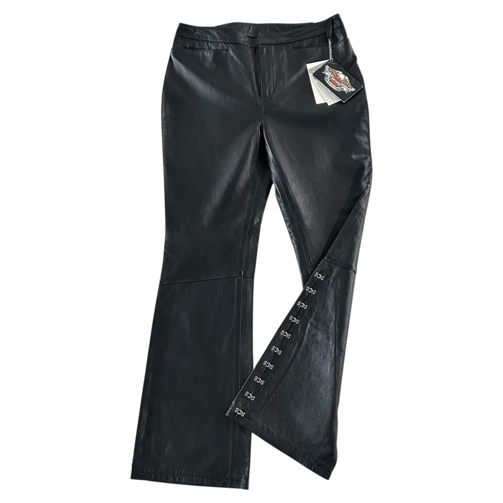 Harley Davidson Leather Motorcycle Pants Boot Cut Womens 14 Biker Black $245 New