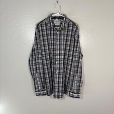 Mizzen Main Leeward Shirt Mens XL Blue Brown Plaid Stretch Trim Fit Made USA