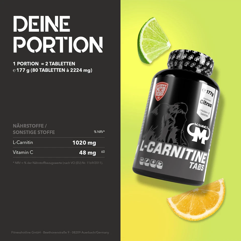 (EUR 76,65 / kg) Mammut L-Carnitine Tabs 80 Stück mit Vitamin C optimiert - Bild 4 von 4