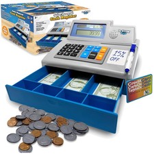 Gray Pretend Cash Register with Play Money - Educational Toy
