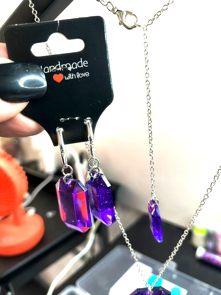 Collana e Orecchini In Argento con doppio Ciondolo In Resina. - Immagine 3 di 4