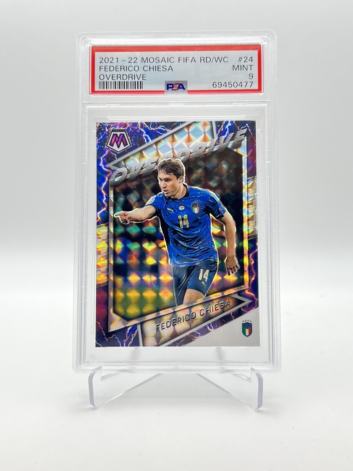 2021-22 Mosaic FIFA Road to World Cup Federico Chiesa Overdrive SP PSA 9 Mint