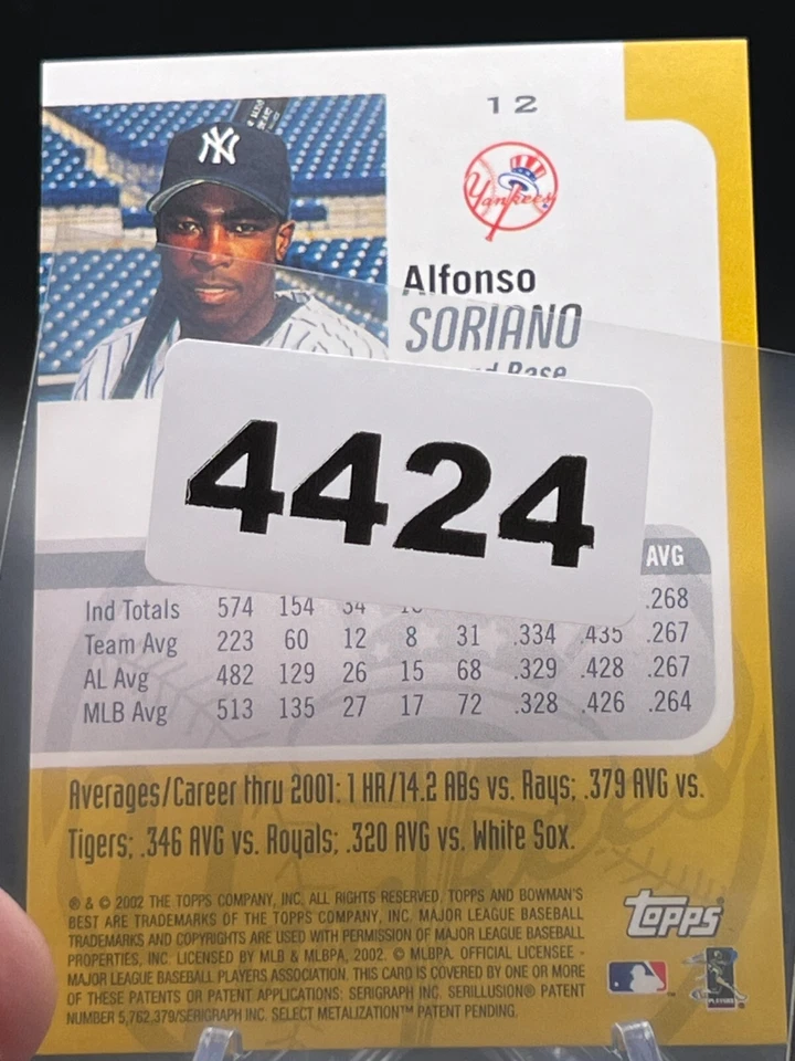 2002 Bowman's Best - Gold #12 Alfanso Soriano - Image 3 of 3