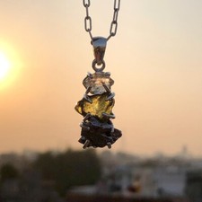 Moldavite, Herkimer and Meteorite pendant sterling silver handmade pendant