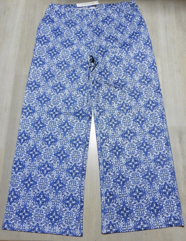 SPANNER Women's XL Wide Leg Golf Pants Navy Periwinkle White Miami Tile NWT