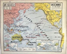 🌏Ancienne carte scolaire Vidal-Lablache 21, T55, 1940 - Océanie, Australie