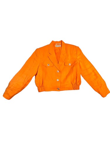 Stephanie Andrews Jacket Orange Linen Bomber Sz 8 Bright 3 Buttons Women VTG 80s