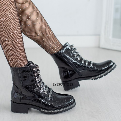 WOMENS FLAT BLOCK HEEL CHUNKY DIAMANTE 