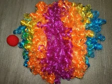 men women BRIGHT RAINBOW CLOWN WIG NEW NIP WITH RED PINCH ON NOSE SPONGE 1 size