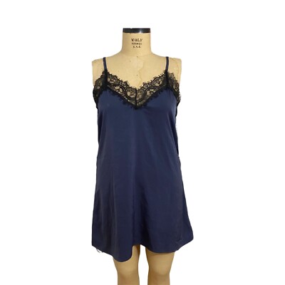vintage havana navy blue slip dress with black lace detailing NWT | eBay