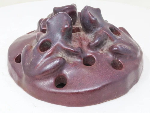 Antique Van Briggle "3 Frogs" Flower Frog Mulberry for Dragonfly Bowl Not Marked