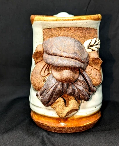 3D UGLY Mug w/ Mustache & Signed Mahon-Made Pottery Stoneware Coffee Humorous