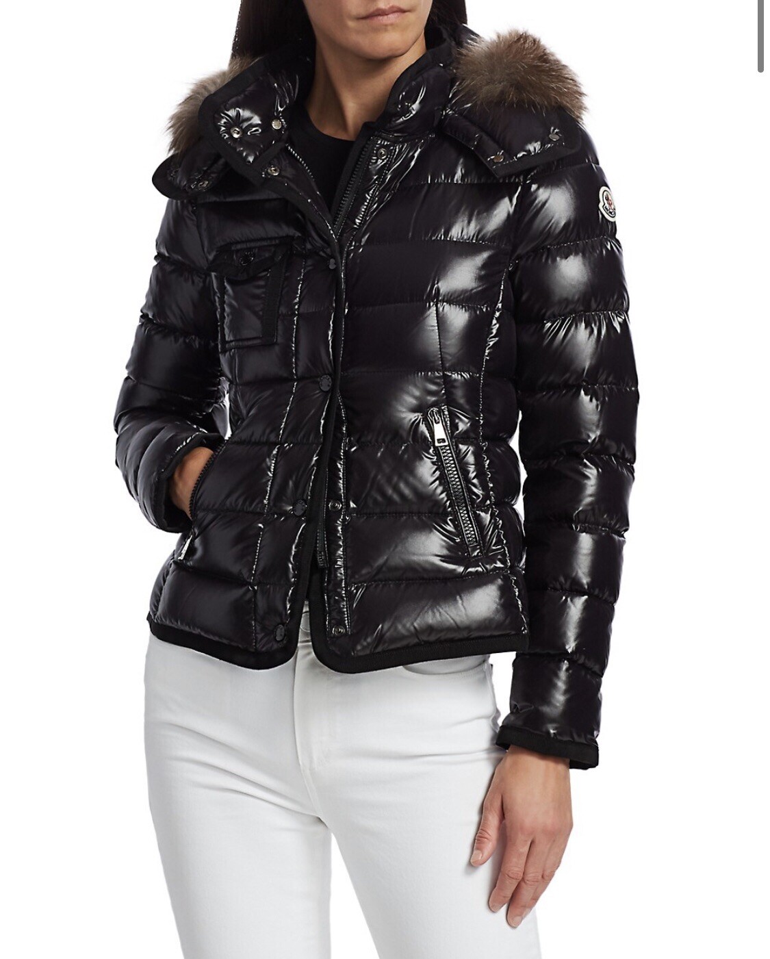 MONCLER Armoise Short Down Fox Fur-Trim Puffer Jacket Size:4 $2575