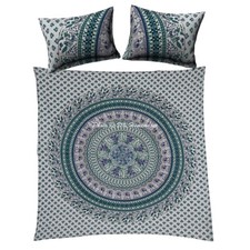 Indian Handmade Floral Art Blue Bedding Set Bed Cover Bohemian Queen Size