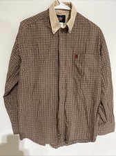 Vintage Wrangler PBR Western Shirt Men's MEDIUM Button Plaid Checkered Bull Ride