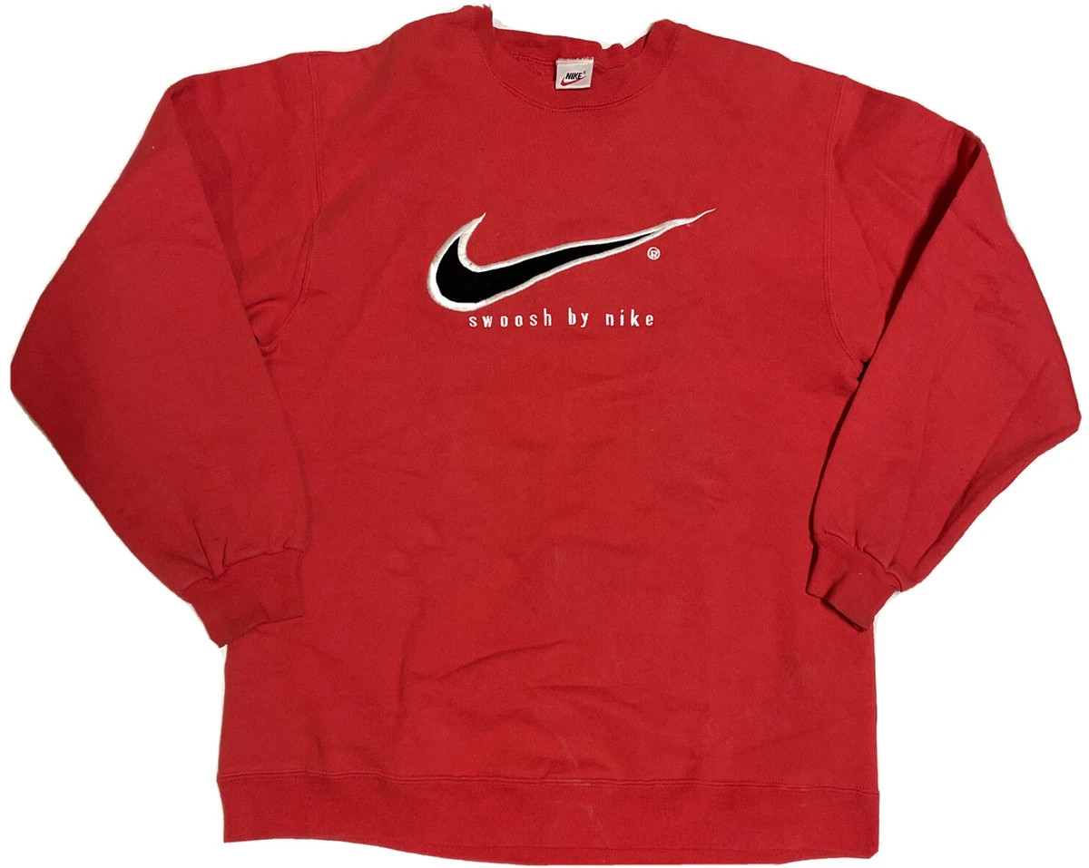 Swoosh By Nike Sweatshirt Logo Spell Out Embroidered Red Large Y2K