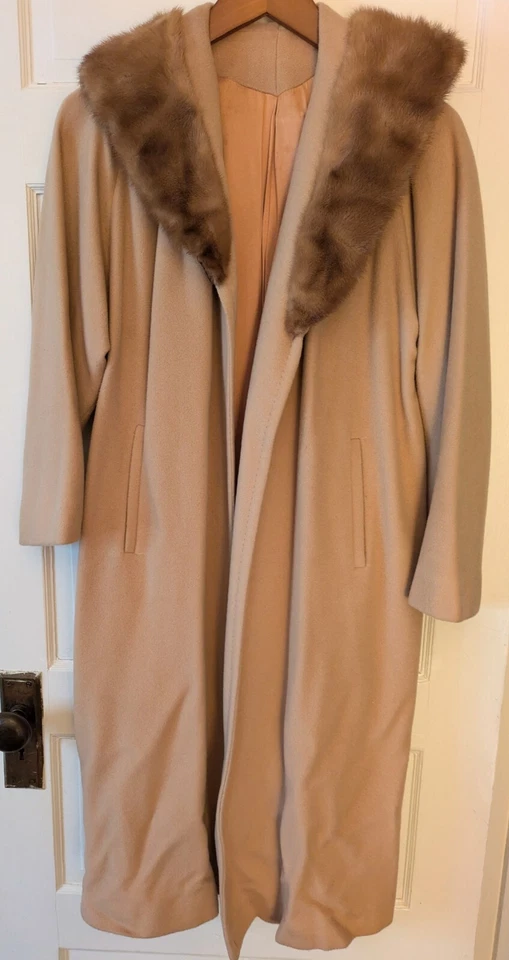 Abrigo Mongol Cachemira Visón Cuello Frente Abierto Unión De Colección Beige Busto: 42-1/4 Foto 4 de 4