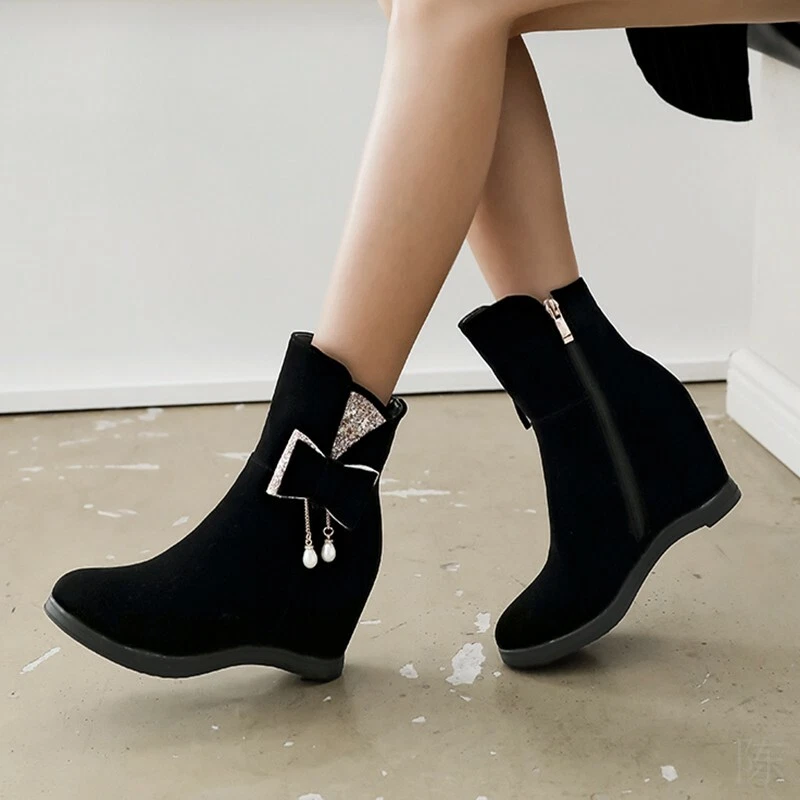 Black wedge heel booties cheap