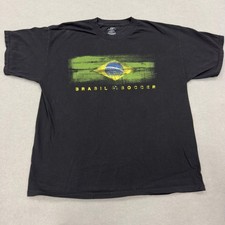 Vintage Brazil Soccer Shirt Mens Large Black National Team Brasil Flag World Cup