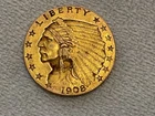 1908 US $2.50 Indian Head Gold Quarter Eagle  Authentic US Coin 2 1/2 dollar