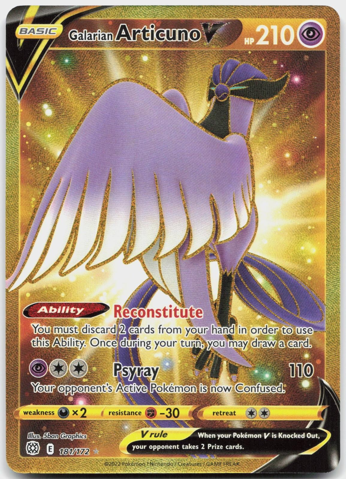 Galarian Articuno V 181/172 Secret Rare Brilliant Stars Pokemon Near Mint