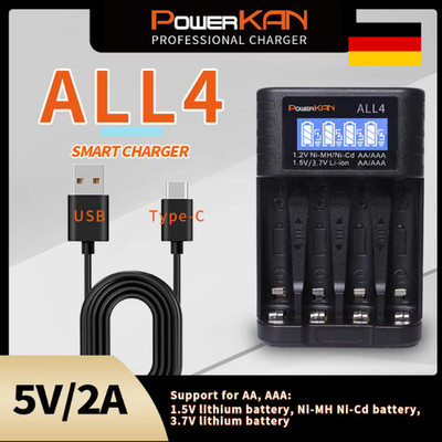 Akku ladegerät 4 Slot Batterieladegerät LCD Display Universal für Li-ion AA/AAA