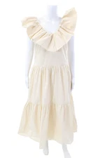 English Factory Womens Textured Sleeveless Ruffle Maxi Long Dress Nude Size M