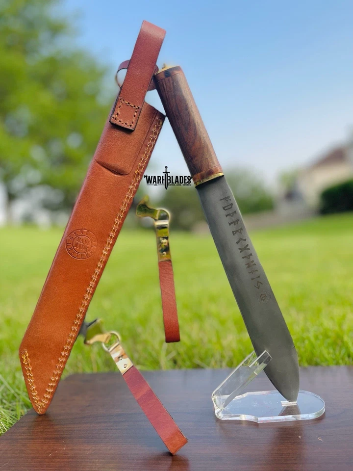 Cuchillo de camping vikingo medieval de caza de acero al carbono hecho a mano personalizado cuchillo de camping Foto 4 de 4