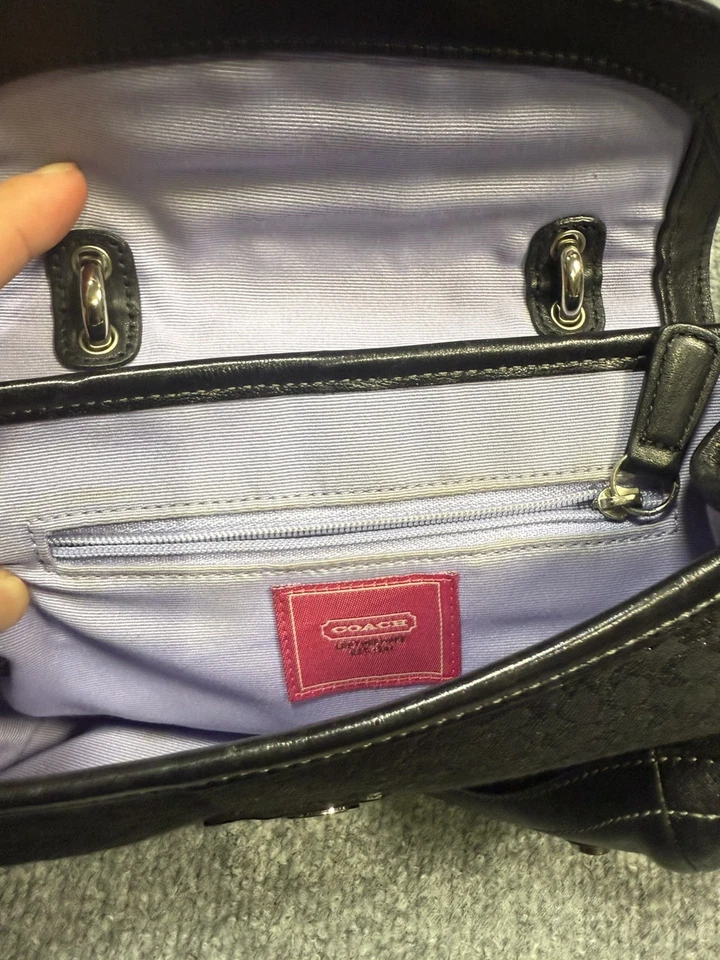 Rare Coach Mini Black Satin Suede Top Rhinestone Buckle Bag w/Crystal SignatureL - Image 3 of 4