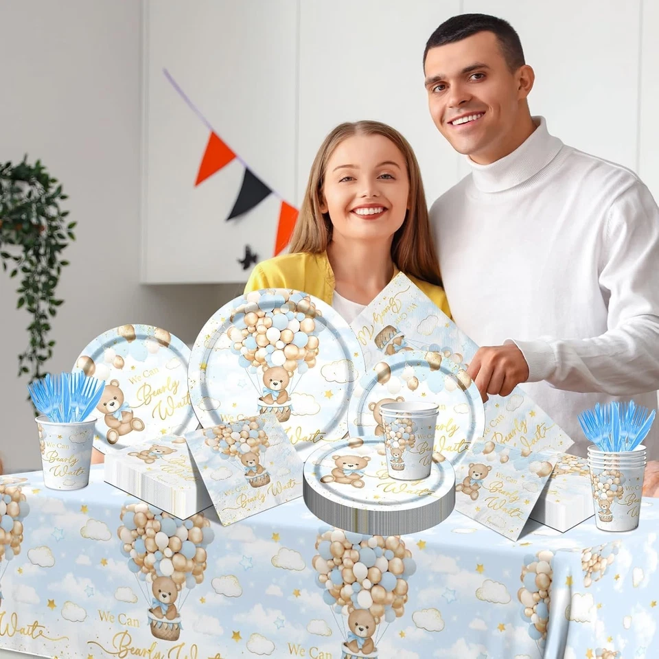 We Can Bearly Wait Bear Baby Shower Decorations, 142pcs Bear Baby Shower Plat... - Image 2 of 4