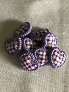 Lot Of Heart Shaped Purple & White Check Shank Buttons X 8 New
