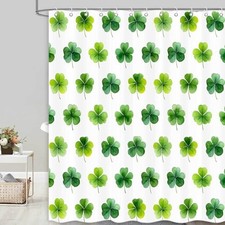 St Patrick's Day Shower Curtain Green Clover Shamrock Bathroom Curtains White