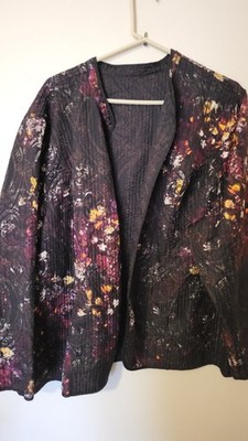 No name reversible Jacket 2X Womens Quilted no buttons floral or black side L Sl