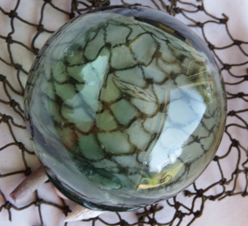 JAPANESE GLASS FISHING FLOAT 3.5" Sea Green w/Patch & Seal +Net/Shells USA BZ - Picture 7 of 10