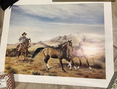 RARE Heading Them Up By Pat Baker 1985 Authentic Lithograph- signed by Artist