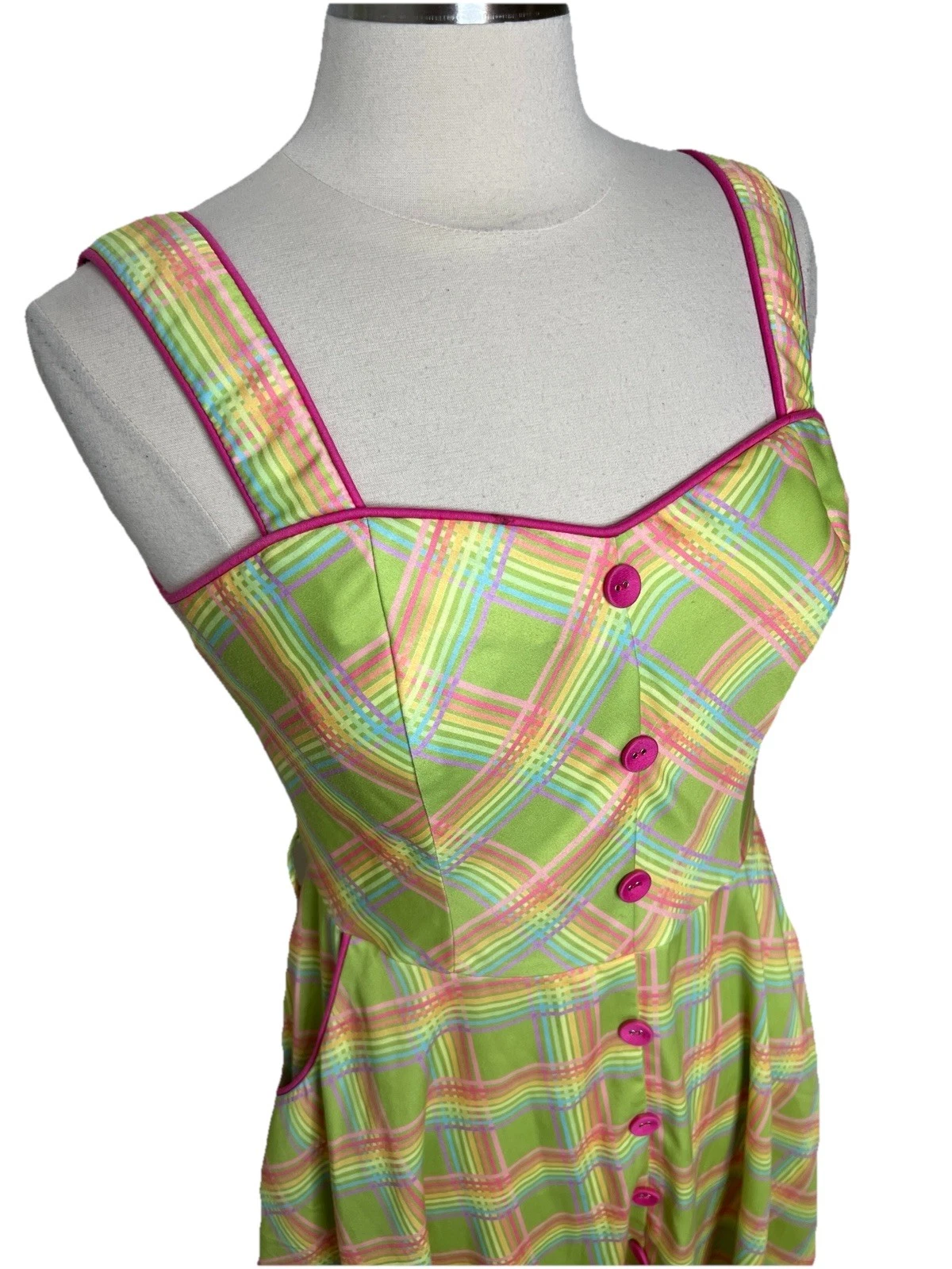 VALENTINO Abito Voodoo Vixen M verde e rosa aderente svasato midi pin up rockabilly manca cintura