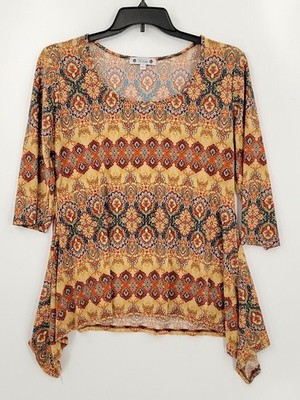 Wilde Womens Size Large Multicolor Scoop Neck 3/4 Sleeves Casual Tunic Blouse