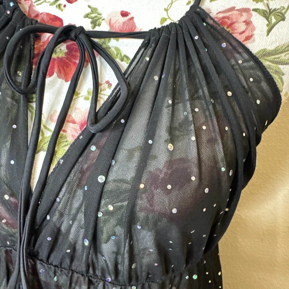 Shein Swim Cover Up 女式大码 3XL 黑色透明闪亮绑带裙 — 第 2/4 张图片