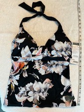 NWT Athleta 34D/DD Polynesia Halter Tankini Black Floral Print 778085 S M