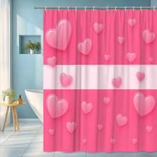 Cute Pink Heart Shower Curtain for Kids Bathroom Decor 260119