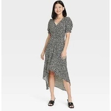 A New Day Crepe Short Sleeve Midi Dress Green Floral Women's XS NWT