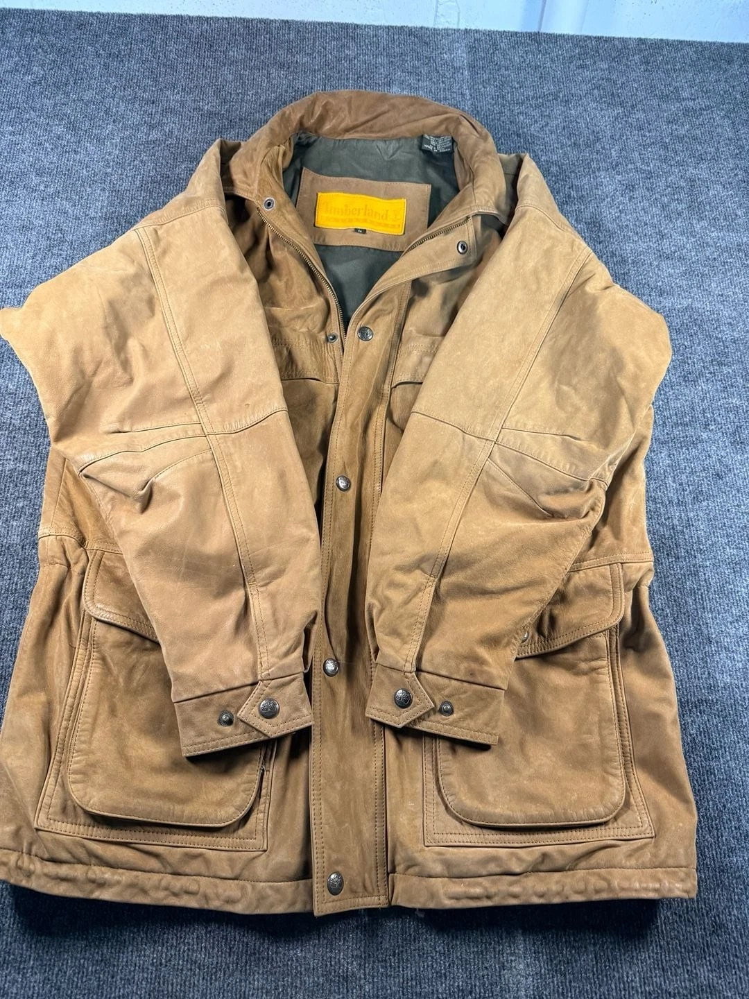 Vintage Timberland Leather Jacket Size L Brown Utility Field Coat - product detail image 10