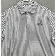 Under Armour Polo Shirt Mens XL Grey White Heatgear Golf Loose Striped Rugby EUC