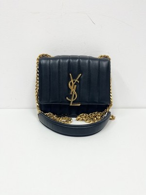 Auth Saint Laurent Black Vicky Gold Chain Shoulder Bag