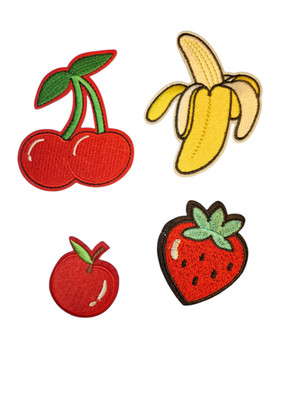 Obst Kirsche Banane, Apfel - 4er Pack Bügelflicken Aufnäher Badge 4 Patch Konvolut