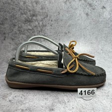 Minnetonka Pile Lined Hardsole Slippers Womens 7 Charcoal Suede Moccasin 3507